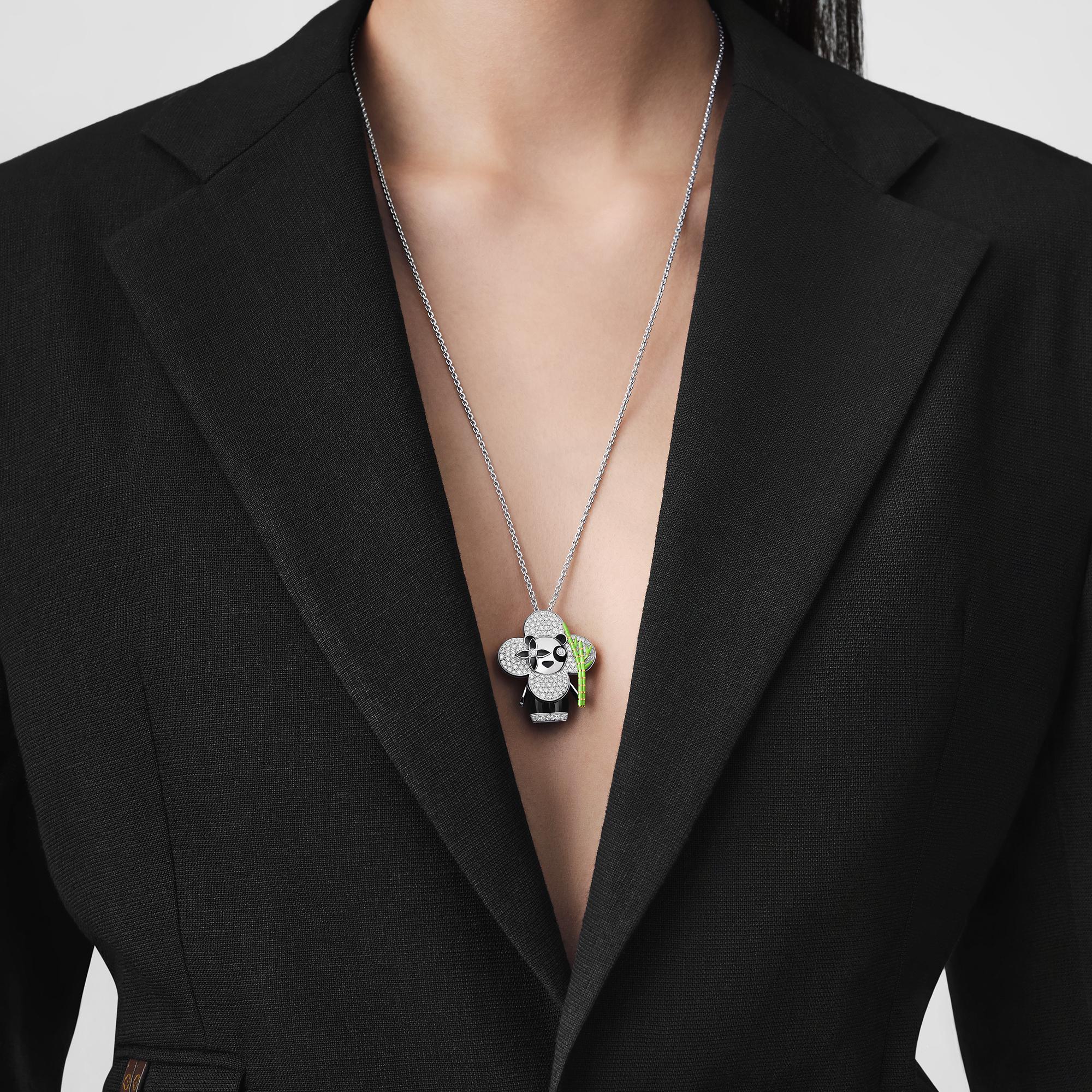 จี้ Vivienne Panda ไวท์โกลด์ เยลโลว์โกลด์ ออนิกซ์ เคลือบแลคเกอร์ และเพชร  in จิวเวลรี่