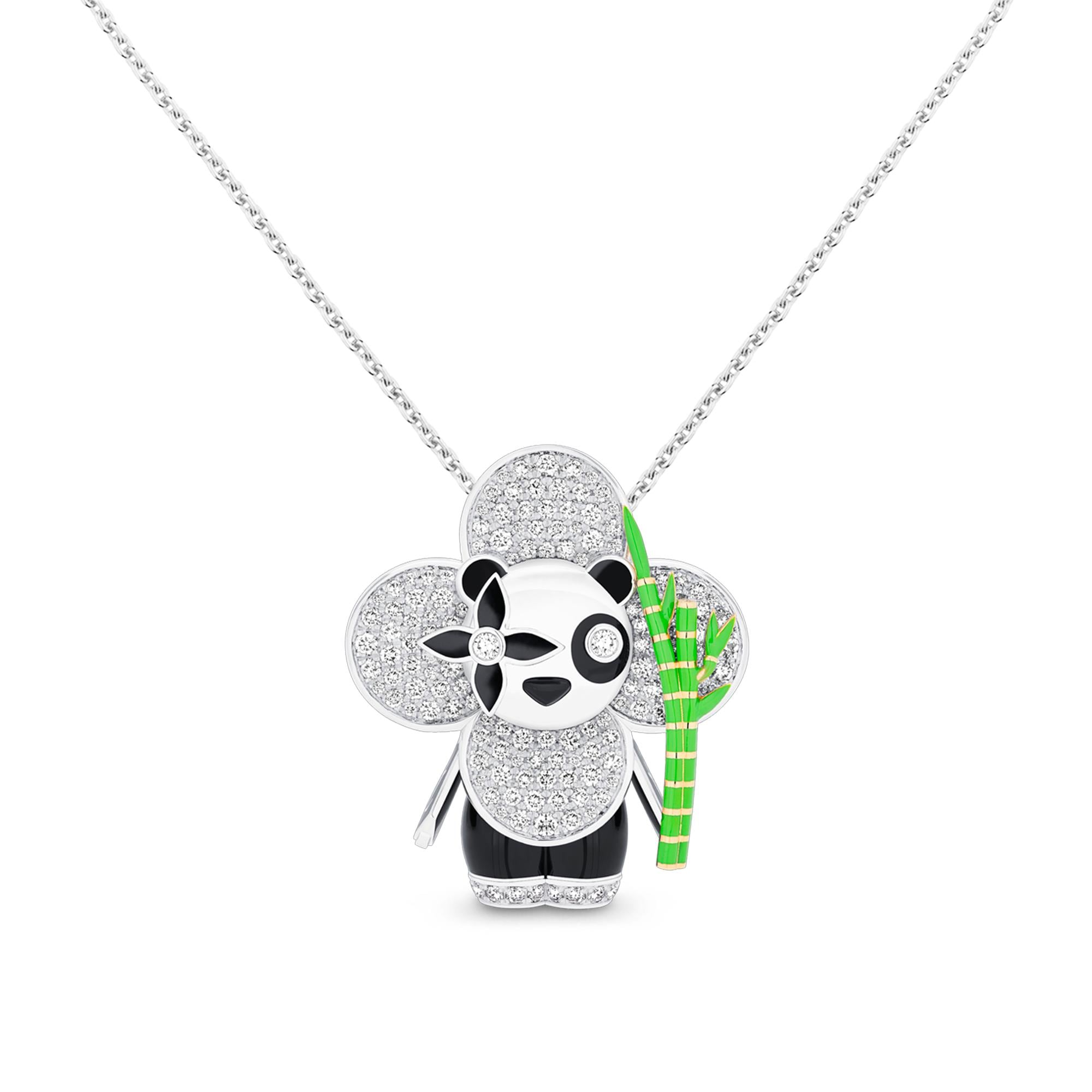 จี้ Vivienne Panda ไวท์โกลด์ เยลโลว์โกลด์ ออนิกซ์ เคลือบแลคเกอร์ และเพชร  in จิวเวลรี่