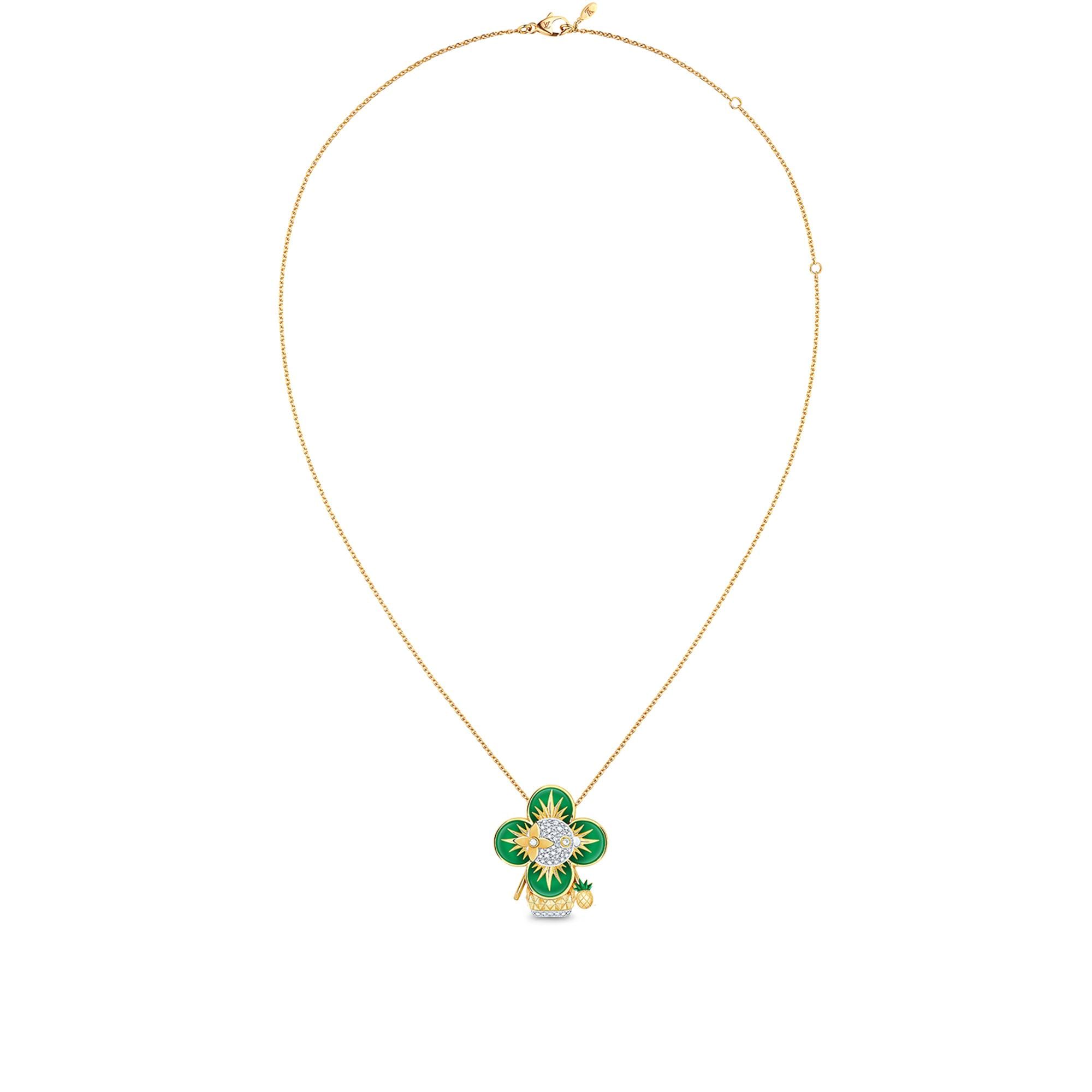 จี้ Vivienne Pineapple เยลโลว์โกลด์ ไวท์โกลด์ เคลือบแลคเกอร์ และเพชร  in จิวเวลรี่