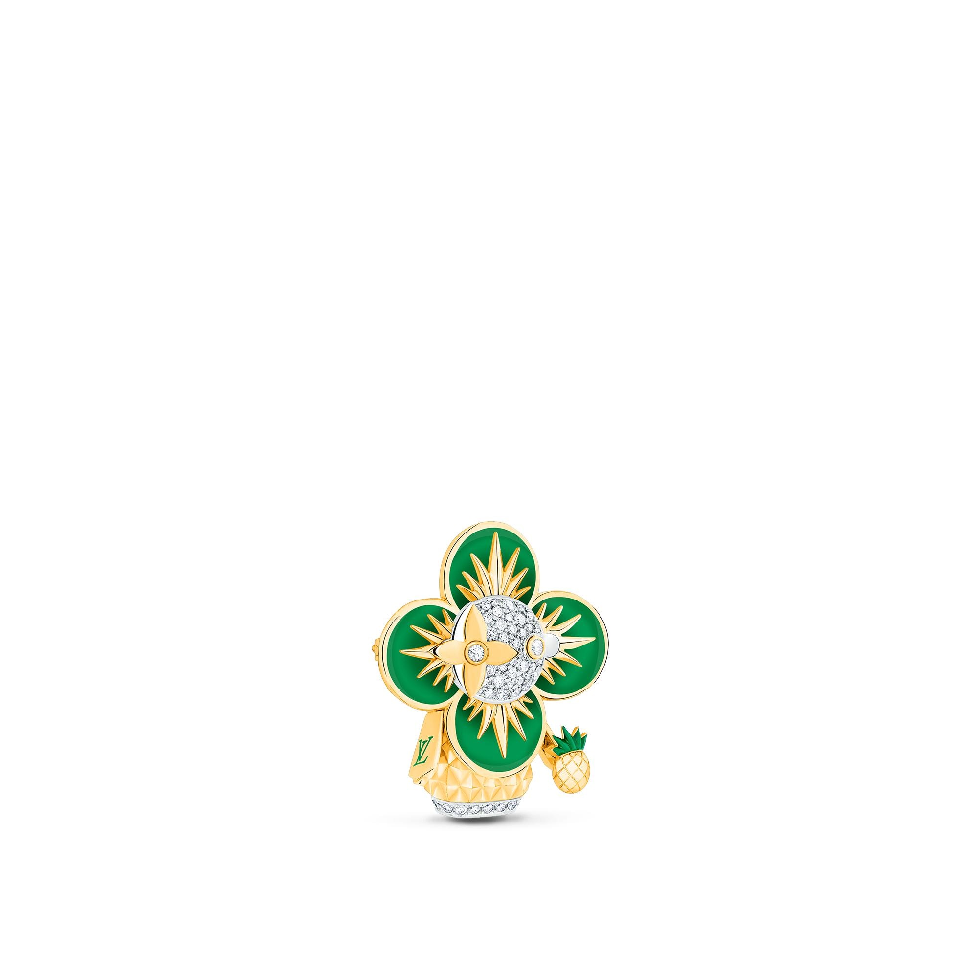 จี้ Vivienne Pineapple เยลโลว์โกลด์ ไวท์โกลด์ เคลือบแลคเกอร์ และเพชร  in จิวเวลรี่