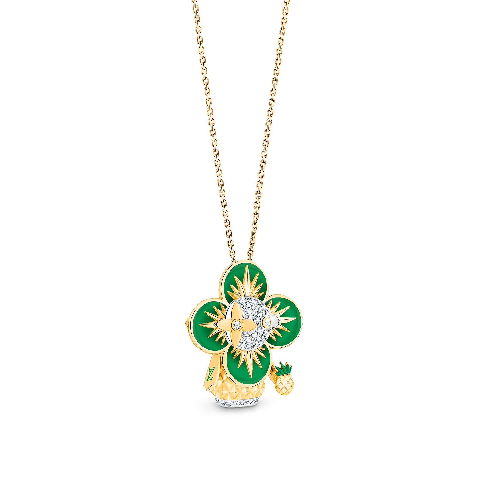 จี้ Vivienne Pineapple เยลโลว์โกลด์ ไวท์โกลด์ เคลือบแลคเกอร์ และเพชร  in จิวเวลรี่