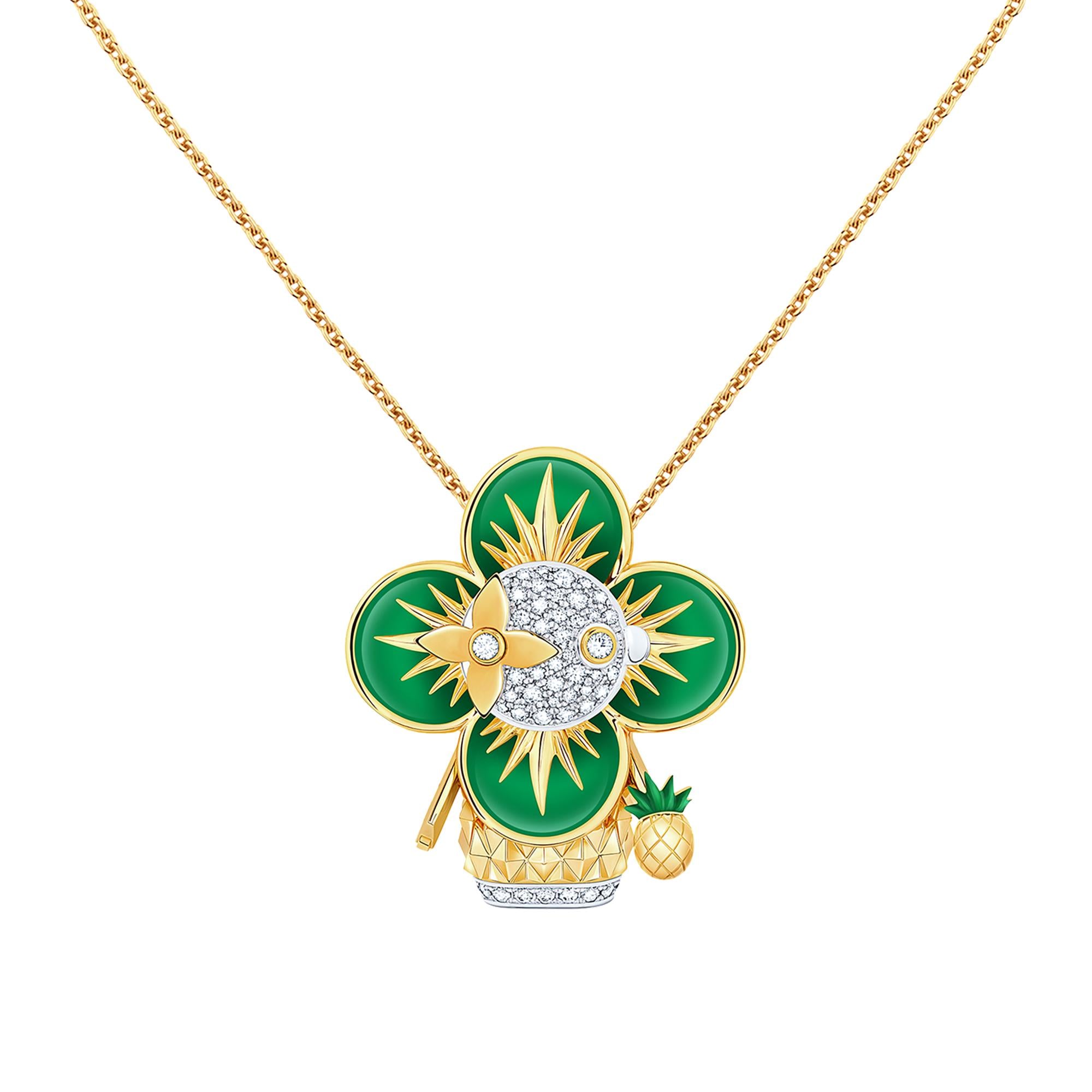 จี้ Vivienne Pineapple เยลโลว์โกลด์ ไวท์โกลด์ เคลือบแลคเกอร์ และเพชร  in จิวเวลรี่