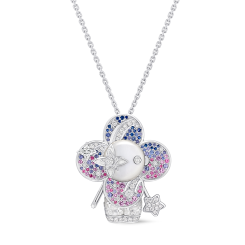จี้ Vivienne Stars ไวท์โกลด์ มูนสโตน แลคเกอร์ เพชร และอัญมณีหลากสี front view