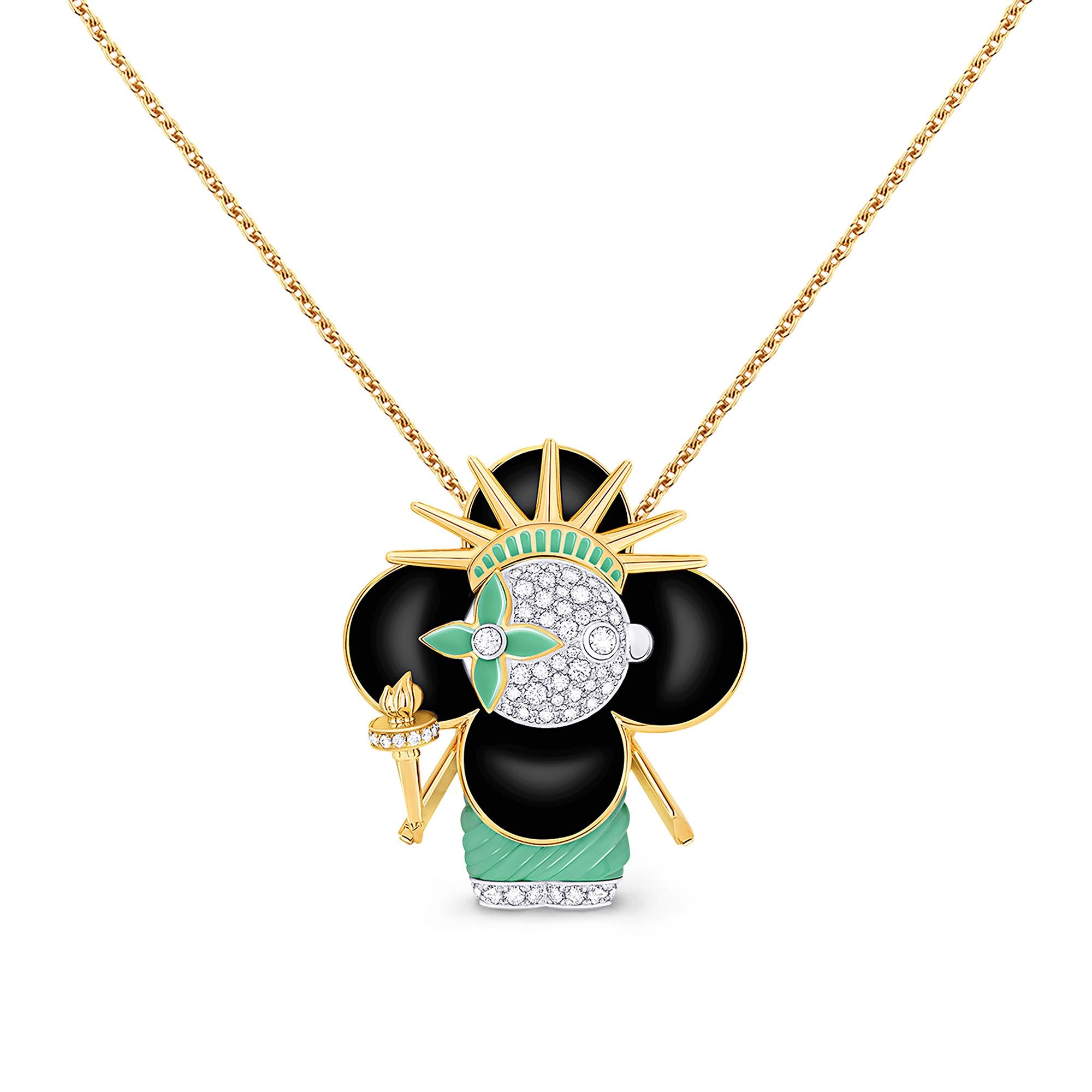 จี้ Vivienne Statue Of Liberty ไวท์โกลด์ เยลโลว์โกลด์ เคลือบแลคเกอร์ และเพชร  in จิวเวลรี่
