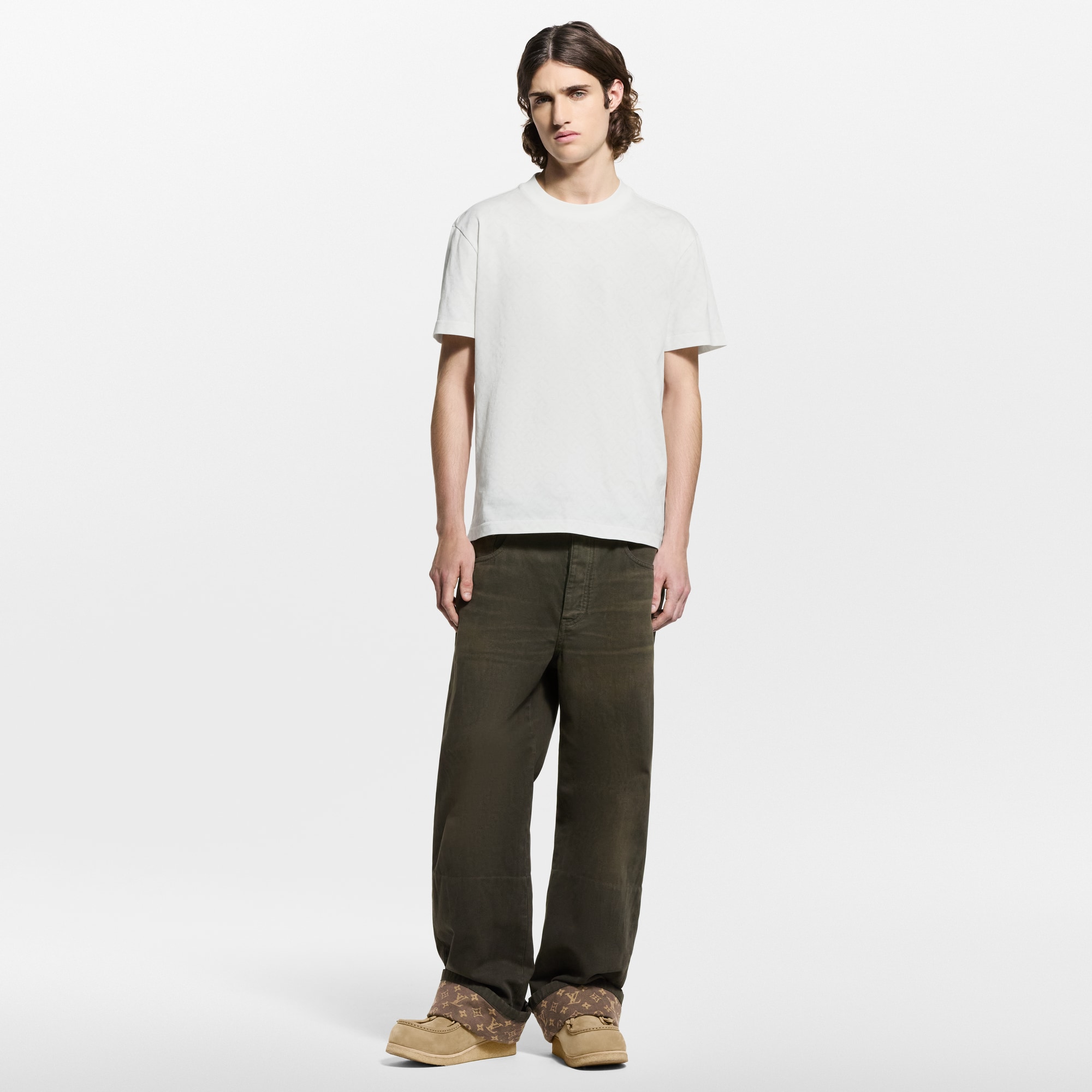 กางเกงเดนิมแว็กซ์ พับปลายขาลายสัญลักษณ์  in ผู้ชาย