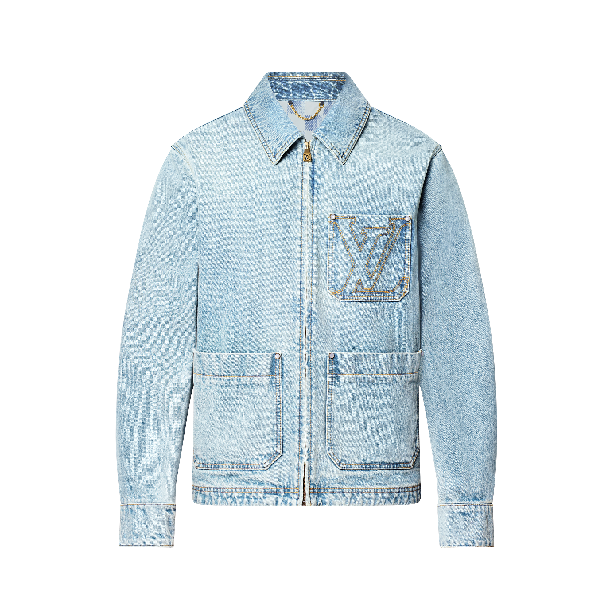 เสื้อแจ็คเก็ตเดนิมสไตล์ Workwear ลายสัญลักษณ์ LV  in ผู้ชาย